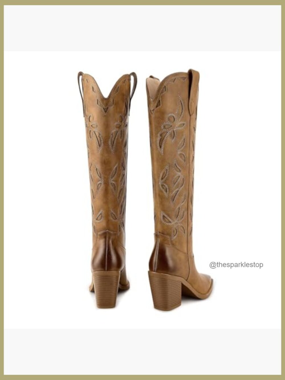 Knee High Cowboy Cowgirl Boots with Chunky Heel, Pull On Tab, Square Toe - Picture 3 of 7